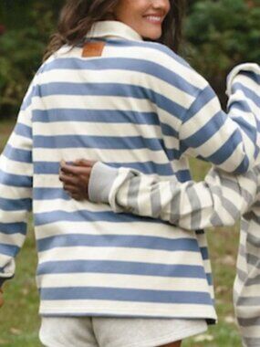 Parke Striped Rugby Shirt Blue White Long Sleeve Sweater Polo Top XS